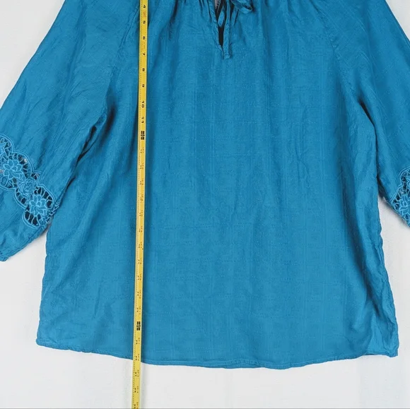 Chicos Top Womens Size (2) US L / 12 Teal Ballon Sleeve Rayon/Cotton - Picture 10 of 13